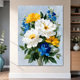 Golden White Blue Garden Posey - NicheCanvas
