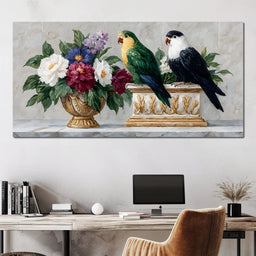 Parrot Companions Floral Grandeur - NicheCanvas