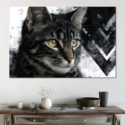 Monochrome Cat Golden Eyes - NicheCanvas