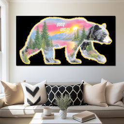 Bear Silhouette Mountain Sunset - NicheCanvas