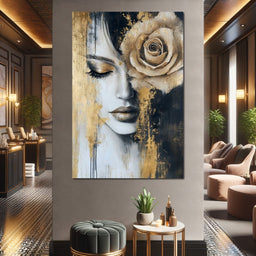 Golden Rose Reverie Portrait - NicheCanvas