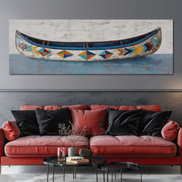 Colorful Coastal Canoe Drift - NicheCanvas