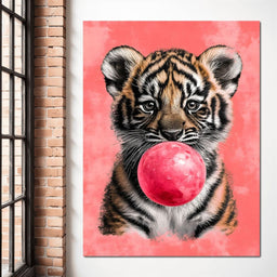 Playful Cub Bubble Burst Pink - NicheCanvas