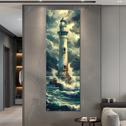 Beacon Amidst Stormy Shores - NicheCanvas