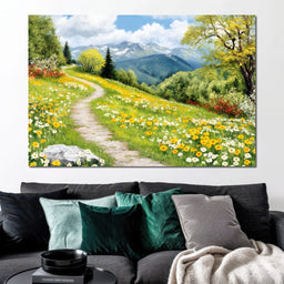 Path Through Floral Meadow - NicheCanvas
