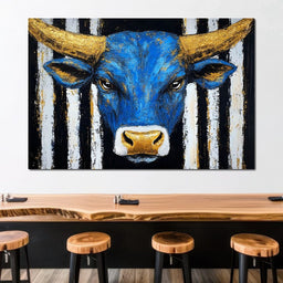 Striped Bull Portrait - Alicia Smith - NicheCanvas