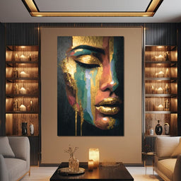 Golden Radiant Abstract Face - NicheCanvas