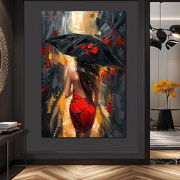 Rainy Stroll in Bold Brushwork - NicheCanvas