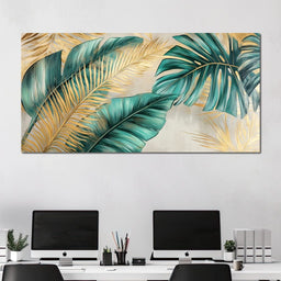 Golden Tropical Leaves Harmony - NicheCanvas