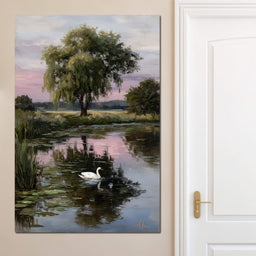 Swan Pond Willow Sunset Sky - NicheCanvas