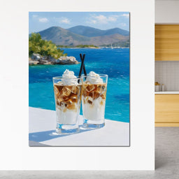 Mediterranean Iced Coffee Break Escape - NicheCanvas