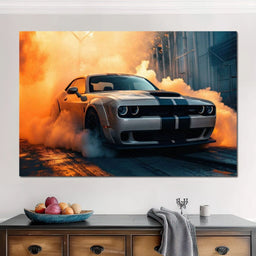 Silver Hellcat Burnout - Rider Art - NicheCanvas