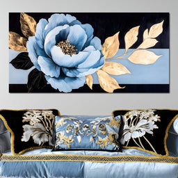 Golden Petals Blue Elegance - NicheCanvas