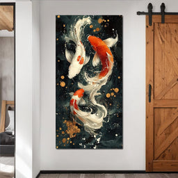 Koi Dance Under Golden Moon - NicheCanvas