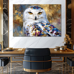 Golden Snow Owl Portrait - NicheCanvas