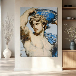 Marble Statue With Blue Urn - NicheCanvas