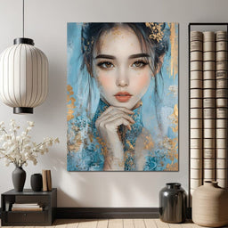 Golden Petals on Celestial Blue - NicheCanvas