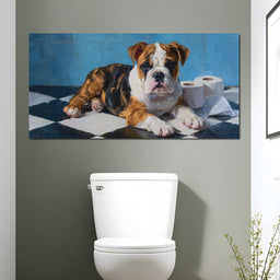 Bulldog Bathroom Mischief - NicheCanvas