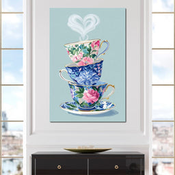 Vintage Floral Teacup Stack Delight - NicheCanvas