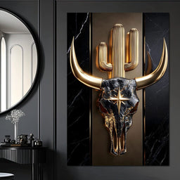 Golden Bull Skull Desert Icon - NicheCanvas
