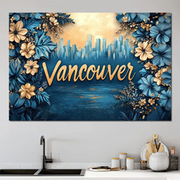 Golden Blooms Vancouver Cityscape - NicheCanvas