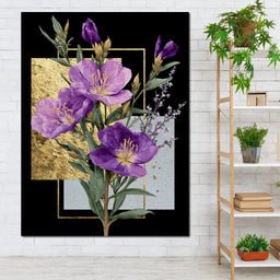 Golden Frame Violet Blossoms - NicheCanvas