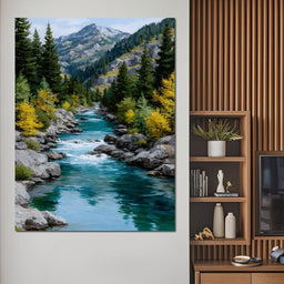 Alpine River Evergreen Peaks - NicheCanvas