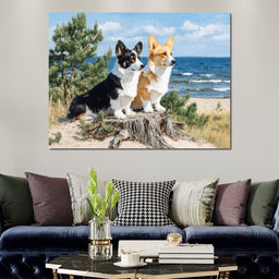 Coastal Corgi Pair Lookout - NicheCanvas