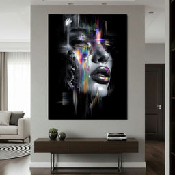 Neon Spectrum Glitch Portrait - NicheCanvas