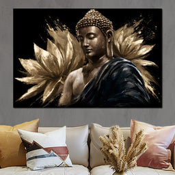 Golden Stillness Beyond The Lotus - NicheCanvas