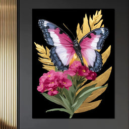 Radiant Butterfly and Gold Florals - NicheCanvas