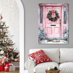 Winter Welcome Pink Door - NicheCanvas