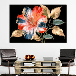 Midnight Flora With Gilded Leaves - NicheCanvas