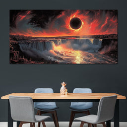 Eclipse Over Cascading Waters - NicheCanvas