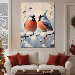 Winter Cardinals Berry Meeting - NicheCanvas