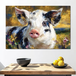 Golden Meadow Piglet Portrait - NicheCanvas