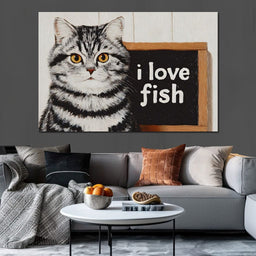 Tabby Cat Loves Fish - NicheCanvas