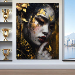 Golden Petal Muse Portrait - NicheCanvas