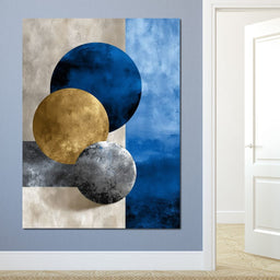 Modern Geometric Blue Gold Orbit - NicheCanvas