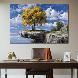 Golden Tree Sky Cliff View - NicheCanvas