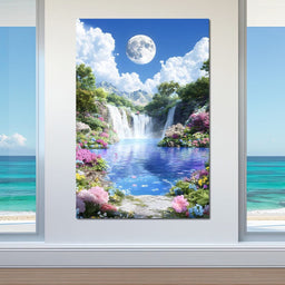 Lunar Reflection Over Falls - NicheCanvas