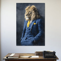 Regal Lion Portrait Blue Suit - NicheCanvas