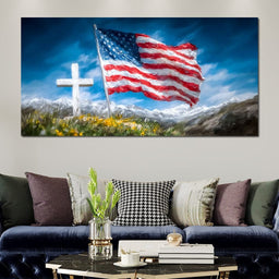 Majestic Peaks and Patriotism - NicheCanvas