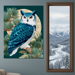 Sapphire Owl Moonlit Pines - NicheCanvas