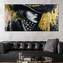 Golden Cowgirl Noir Star Silhouette - NicheCanvas