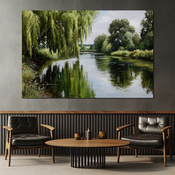 Willow Reflections Along Riverbank - NicheCanvas
