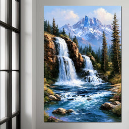 Cascading Waters Beneath Frozen Peaks - NicheCanvas
