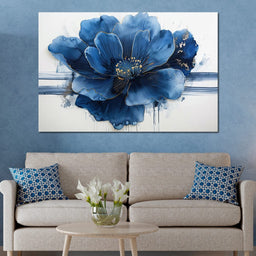 Sapphire Petals with Gold Dew - NicheCanvas