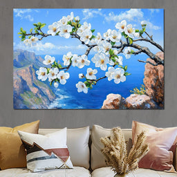 Blossoms Over Ocean Horizon - NicheCanvas