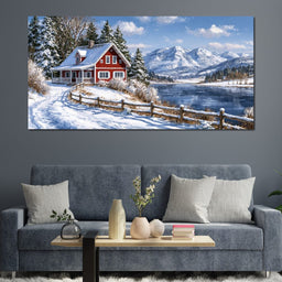 Solitude Beside The Frozen Mountain Lake - NicheCanvas